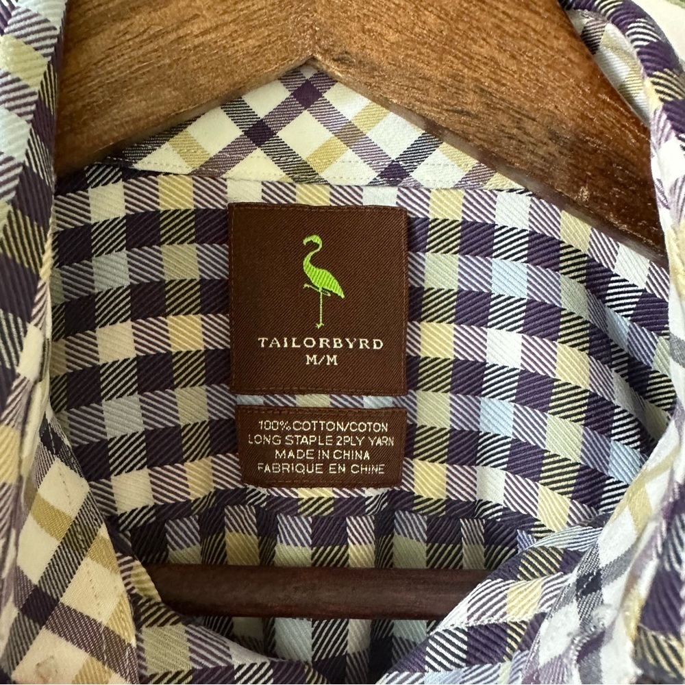 Tailorbyrd Plaid Button Down. Size medium. Purple/Gold Plaid. - Picture 5 of 9